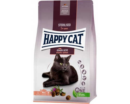 Happy Cat Sterilised Atlantic Salmon, sucha karma, dla kotów po sterylizacji, łosoś atlantycki, 1,3 kg, worek