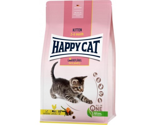 Happy Cat Kitten Farm Poultry, sucha karma, dla kociąt w wieku 2-6 mies, poultry, 300 g, worek