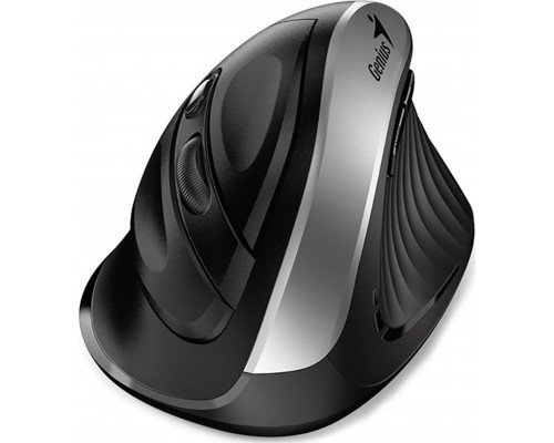 Genius Genius Ergo 8250S, 1600DPI, 2.4 [GHz], optyczna, 6kl., bezprzewodowa, czarno-srebrna, 1 szt AA, wertykalna