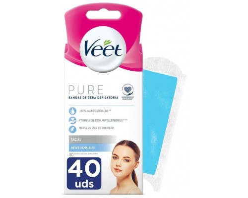 Veet Plastry  Depilacji Twarzy Paski woskowe Czysta Skóra wrażliwa (40 Sztuk)