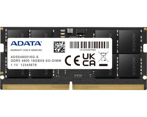 ADATA SODIMM, DDR5, 16 GB, 4800 MHz, CL40 (AD5S480016G-S)