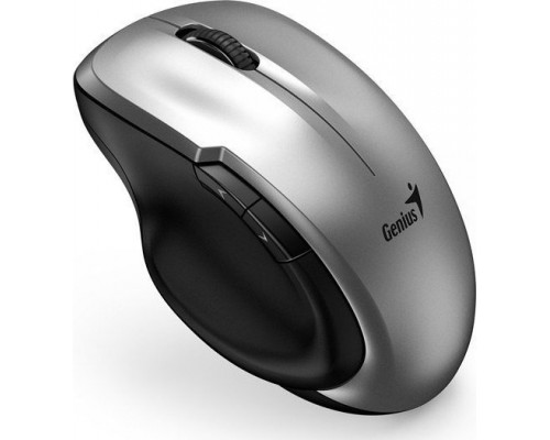 Genius Genius Ergo 8200S, 1200DPI, 2.4 [GHz], optyczna, 5kl., bezprzewodowa, srebrna, 1 szt AA, Blue-Eye sensor, Adapter USB-C