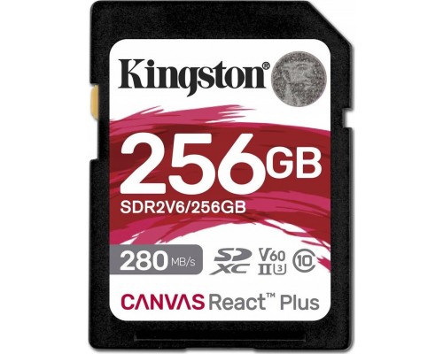 SD  Kingston Canvas React Plus SDXC 256 GB Class 10 UHS-II/U3 V60 (SDR2V6/256GB)