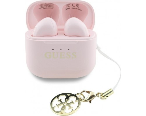 TWS Guess Glossy Effect Printed Classic Logo & Charm Pink Headphones