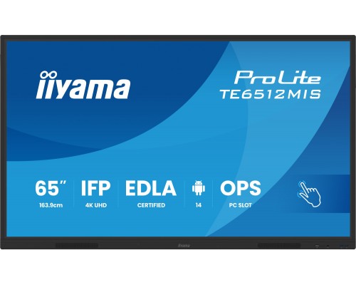 iiyama TE6512MIS-B4AG signage display Płaski panel Digital Signage 165,1 cm (65") LCD Wi-Fi 400 cd/m 4K Ultra HD Czarny Ekran dotykowy Procesor wbudowany Android 11 24/7