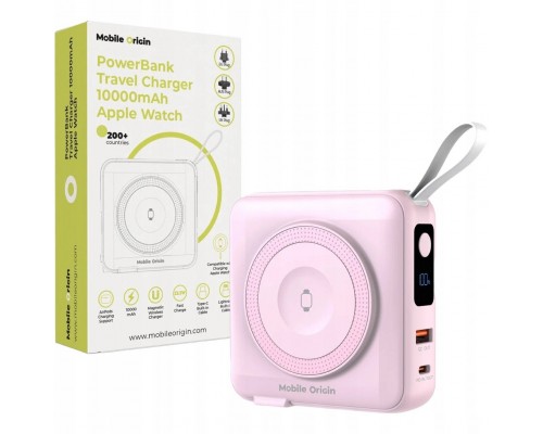 Mobile Origin & Travel Charger, Lightning/USB-C Cable, MagSafe/AW/iPhone Compatible, pink