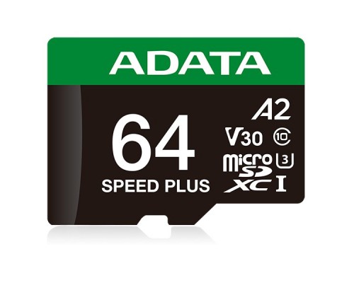 SD  ADATA Speed Plus MicroSDXC 64 GB Class 3 UHS-I/U3 A2 V30 (UD64GUI3V30A2SP-RA1)