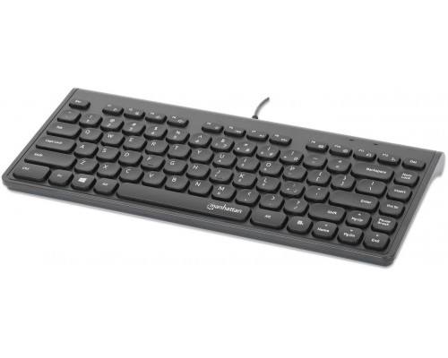 Manhattan MANHATTAN Slim Mini-klawiatura USB 12 przyciski multimedialne/funkcyjne zintegrowany kabel USB-A 1,5 m kompaktowy płaski format czarny