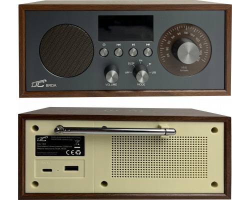 Radio przenośne Brda FM/BT/USB akum.2200mAh,10W,indukcyjne telefonu,brąz/grafit