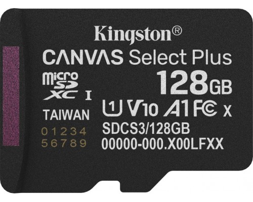 SD  Kingston Canvas Select Plus MicroSDXC 128 GB UHS-I/U1 A1 V10 (SDCS3/128GBSP)