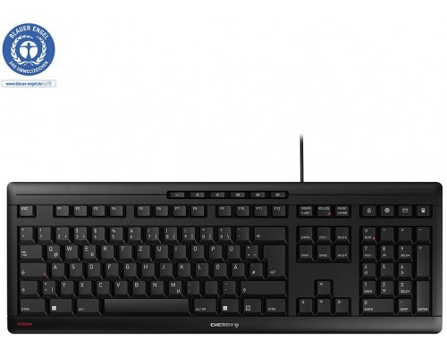 CHERRY STREAM klawiatura Dom/Biuro USB QWERTY Portugalski Czarny, Szary