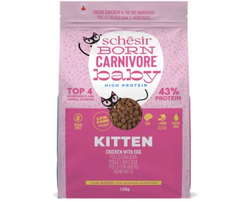 Schesir Born Carnivore, karma sucha, dla kociąt, chicken z jajkiem, 1,25 g, worek