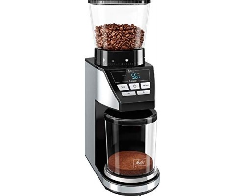 Melitta Melitta 1027-01 SST BK elektryczny młynek do kawy Calibra ze stożkowym młynkiem i wyświetlaczem LCD, a także zintegrowaną skalą, 39 ustawień mielenia, pojemność: 375 g, 160, czarny / stal nierdzewna