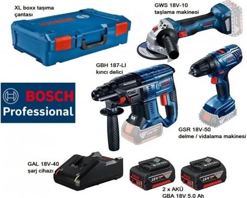 Bosch BOSCH ZESTAW COMBO 18V (GSB 18V-50 + GWS 18V-10 + GBH 187-LI) 2x5,0Ah +XL-BOXX