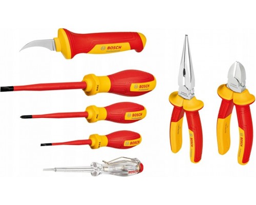 Bosch Bosch VDE tool set mixed, 7-piece (red/yellow, side cutters, needle-nose pliers, 4 screwdrivers, stripping knife)