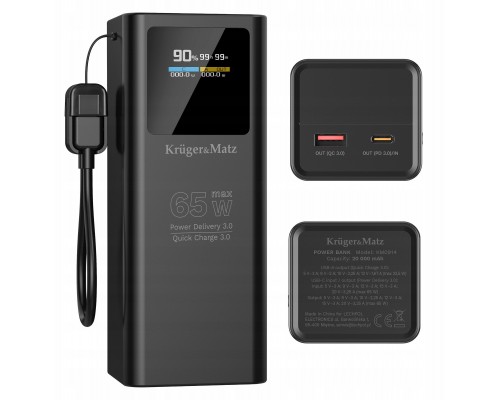 PowerBank Kruger&Mat 20000 mAh Li-ion 65W  funkcją QC ora PD