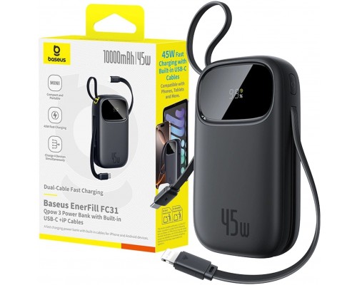 Baseus EnerFill FC31 10000mAh 45W  kablami USB-C i Lightning - Black