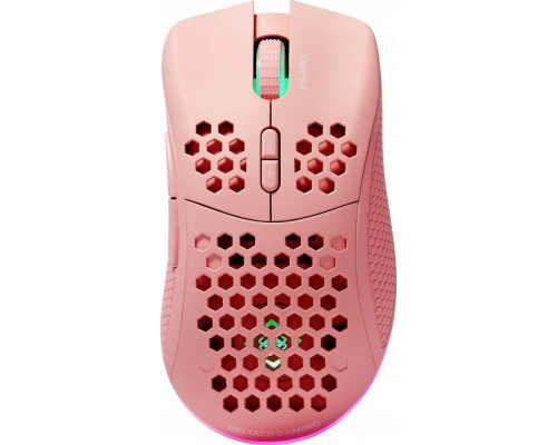 Deltaco itin lengva žaidimų pelė DELTACO GAMING Rožinis LINE PM80 70g svorio, RGB, SPCP6651, 400-4800 DPI, 1000 Hz, rožinė / GAM-120-P
