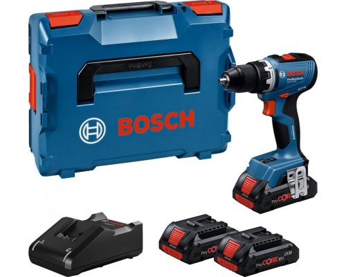 Bosch Professional 18V System Cordless Drill GSR 18V-65 (brushless motor, head length 166, including 3x battery ProCORE18V