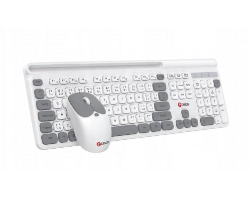 C-Tech C-TECH klawiatura z myszą WLKMC-05W, Bezdrátowy set 2.4GHz, CZ, biała