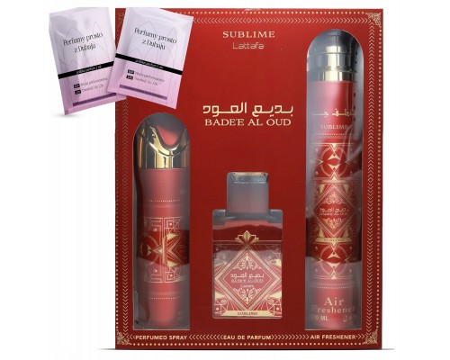 SET LATTAFA Sublime Badee Al Oud EDP spray 100ml + PERFUMED SPRAY 200ml + AIR FRESHENER 300ml