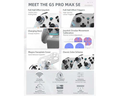 Pad Kontroler do gier Machenike G5Pro Max bezwire ze stacją ładującą - szary