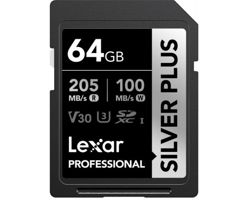 SD  Lexar Professional Silver Plus SDXC 64 GB Class 10 UHS-I/U3 V30 (LSDSIPL064G-BNNNG)