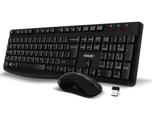 EVOLVEO Set klávesnice a myši K1050, Bezhrátové 2.4GHz, US INTL, černá