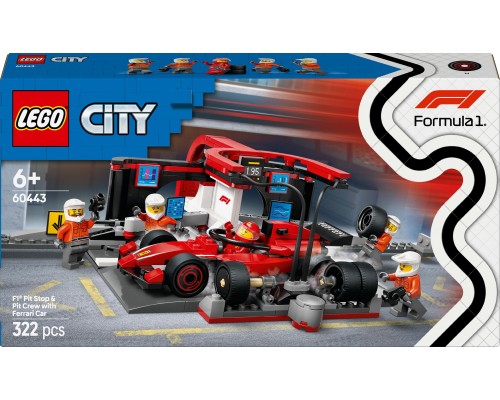 Lego F1 Pit Stop и команда пит-стопов с автомобилем Ferrari (60443)