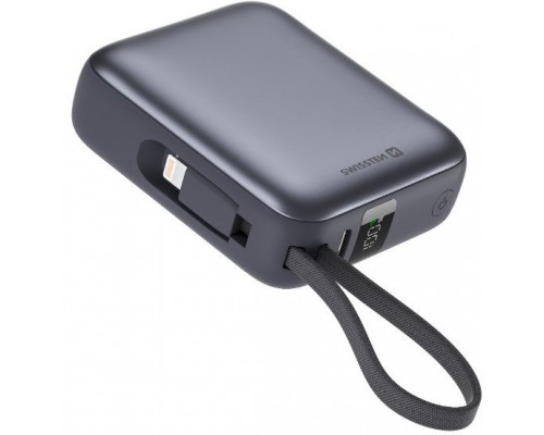 Swissten Power Bank 10000 mAh with Built-In Cables USB-C and Lightning