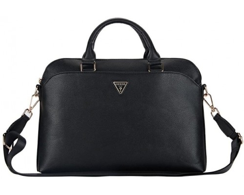 Bag Guess Grained Zipper Pocket Triangle Logo 15" black