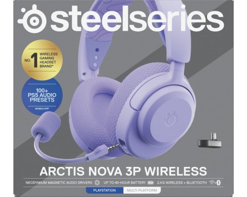 SteelSeries do gier | Arctis Nova 3PW | Bluetooth | Over-Ear | Mikrofon | Noise canceling | Bezprzewodowe | Lavender