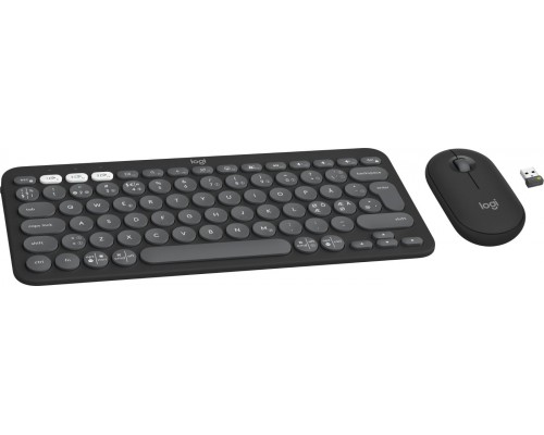 Logitech Logitech Pebble 2 Combo, Mini, RF Wireless + Bluetooth, Scissor key switch, QWERTY, Graphite, Mouse included