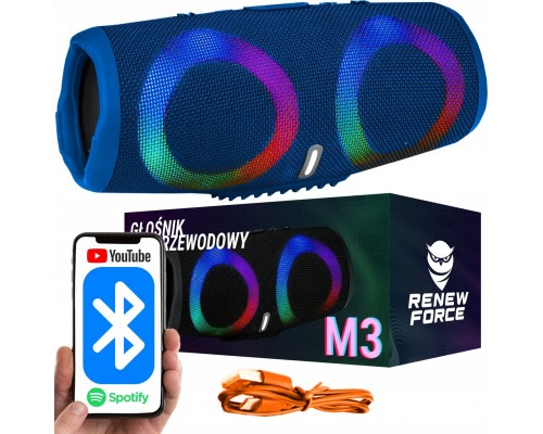 GŁOŚNIK BEZPRZEWODOWY BLUETOOTH RGB M3 NIEBIESKI