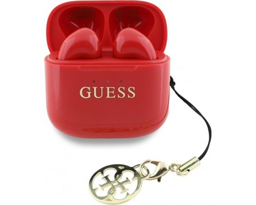 TWS Guess Glossy Effect Printed Classic Logo & Charm Red Headphones