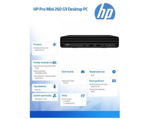 hp inc. Komputer Mini Pro 260 G9 i5-1335U 512GB/16GB/W11P      998L4ET