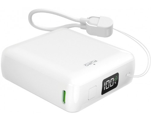 Puro 10000mAh 20W USB-C USB-A  wyświetlaczem i wbudowanym kablem USB-C - White