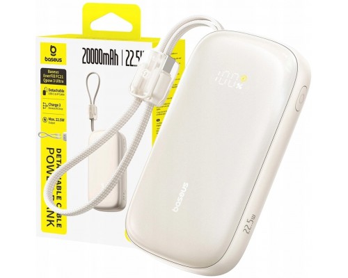 Baseus EnerFill FC21 Qpow 3 Ultra 20000mAh 22.5W ar displeju z dołączonym kablem - beżowy