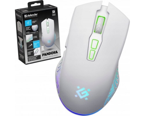 Defender bezprzewodowa Defender PANDORA GM-502 optyczna 3200dpi biała RGB AKUMULATOR 7 przycisków Gaming bezklikowa silent