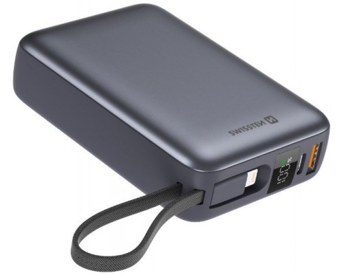 Swissten Power Bank 20000 mAh with Built-In Cables USB-C and Lightning