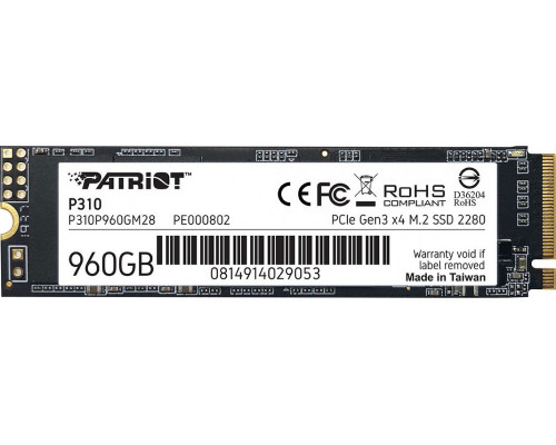 SSD Patriot P310 960GB M.2 2280 PCI-E x4 Gen3 NVMe (P310P960GM28)