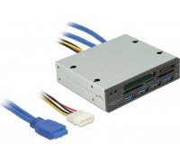 Delock 3.5 "reader 5 sockets + hub with 4 USB 3.0 ports Black (91493)