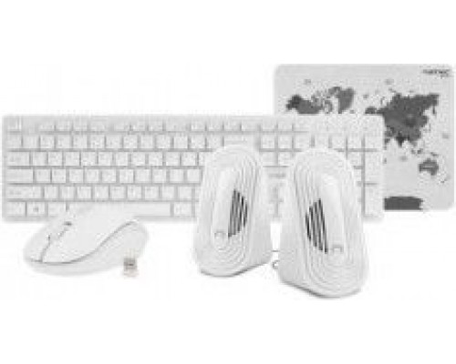 Keyboard + mouse Natec NKL-1181 Set 4 in 1 Tetra wireless keyboard + mouse + speakers + mouse pad white