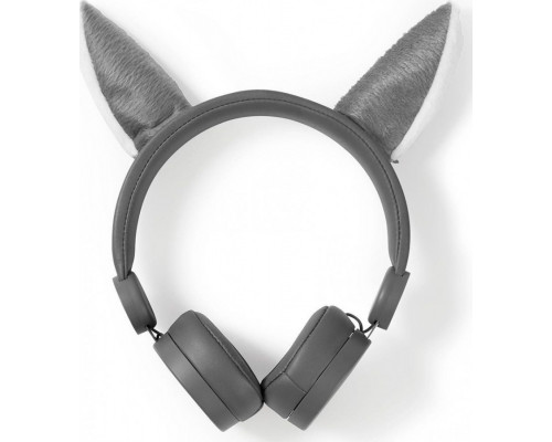 Nedis Wired Headphones | 1.2 m Round Cable | On-Ear | Detachable Magnetic Ears | Willy Wolf | Gray