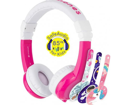 BuddyPhones Headphones for Children 3+ Explore 85dB with Mic Pink
