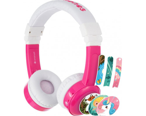 BuddyPhones InFlight 75/85 / 94dB Travel Headphones for Children 3+ Pink