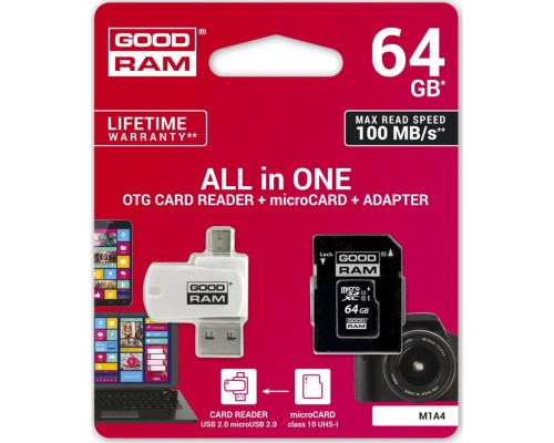 GoodRam All in One MicroSDXC 64 GB Class 10 UHS-I / U1 card (M1A4-0640R12)