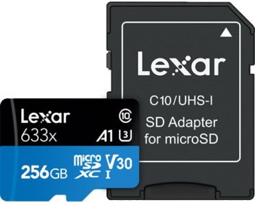 Lexar 633x MicroSDHC 256 GB Class 10 U3 A1 V30 card (LSDMI256BB633A)