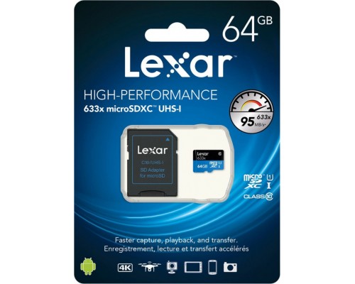 Lexar 633x MicroSDXC 64 GB Class 10 UHS-I / U1 card (LSDMI64GBBEU633A)