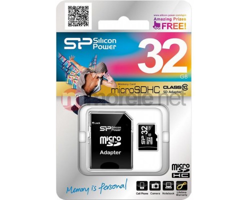 Silicon Power MicroSDHC 32 GB Class 10 Card (SP032GBSTH010V10SP)